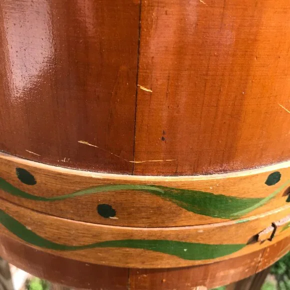 Handcrafted Mid Century Basket Bucket Made of Wood Staves Excellent Condition - Picture 6 of 10